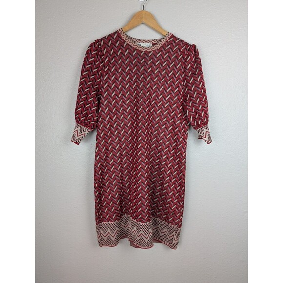 RARE Vintage Zara Metallic Thread Knit Dress Size M Red Chevron 200 - Picture 1 of 6